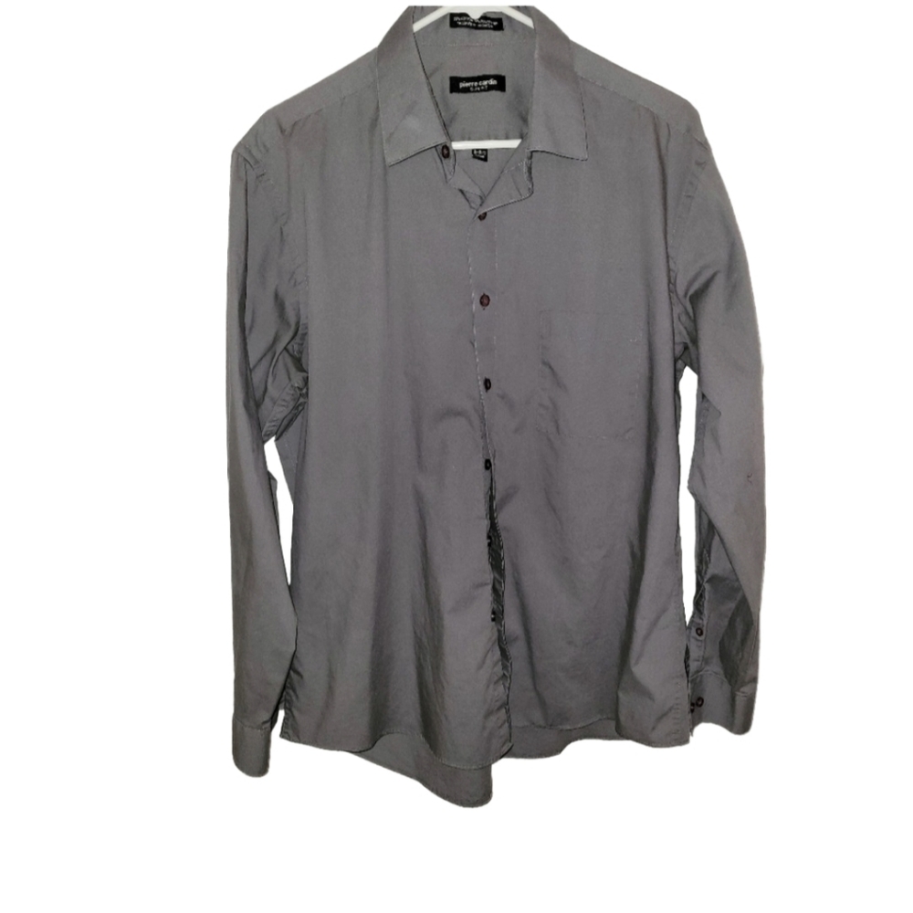 Pierre Cardin Tailored Slim Fit Dress Shirt "L" 16-16 1/2  34/35 Charcoal Gray